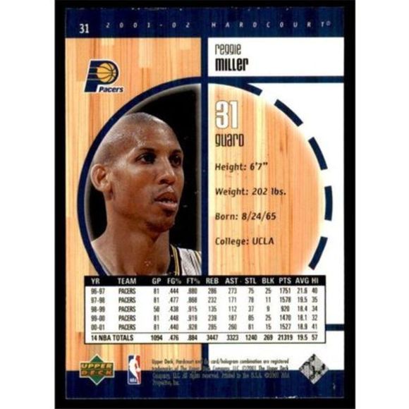2001-02 REGGIE MILLER UPPER DECK HARD COURT CARD - Picture 2 of 2